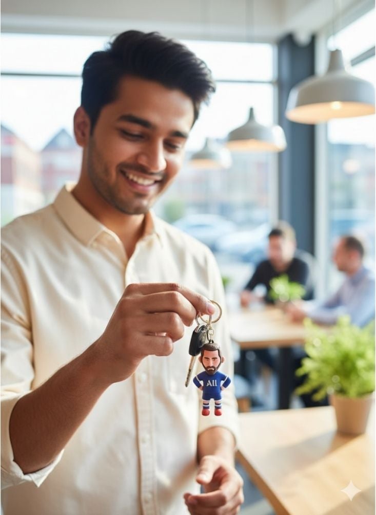 Premium Football Player Cartoon Keychain Blue Jersey Character Key Holder - Image 2